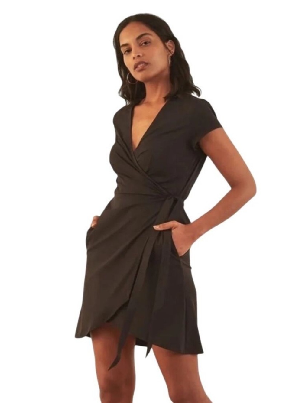 ADAY super cool mini wrap dress black cool weave brr travel lightweight size S